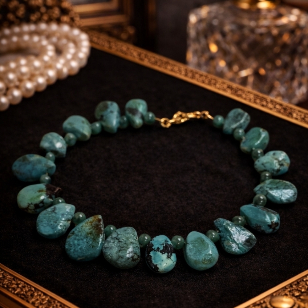 VINTAGE 14KT Gold Plated Natural Turquoise Nugget Bracelet Southwestern Style